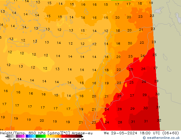 Height/Temp. 850 hPa Arpege-eu St 29.05.2024 18 UTC