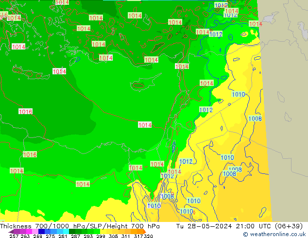 700-1000 hPa Kalınlığı Arpege-eu Sa 28.05.2024 21 UTC