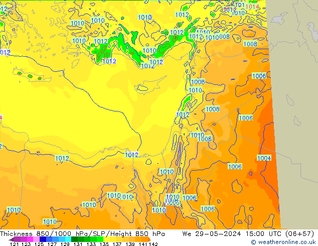 Dikte 850-1000 hPa Arpege-eu wo 29.05.2024 15 UTC