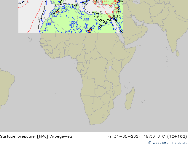 Pressione al suolo Arpege-eu ven 31.05.2024 18 UTC