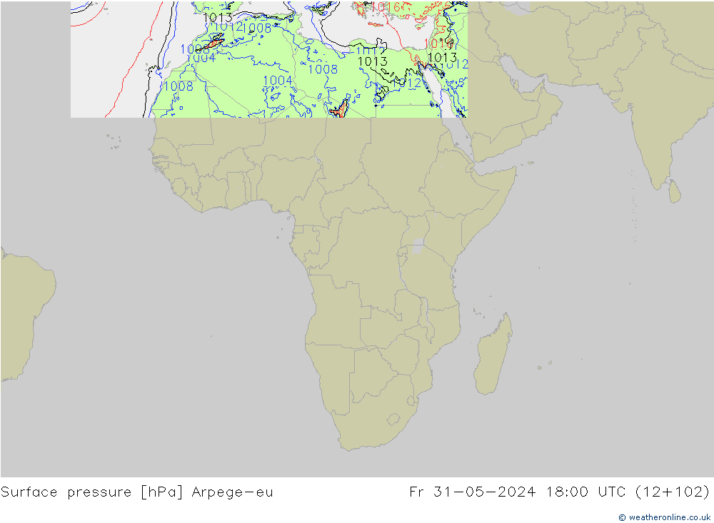 Surface pressure Arpege-eu Fr 31.05.2024 18 UTC