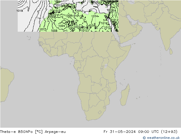 Theta-e 850hPa Arpege-eu Fr 31.05.2024 09 UTC