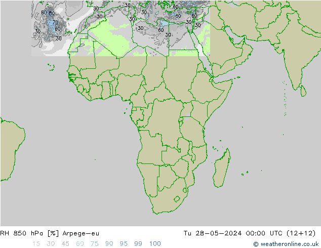 RH 850 hPa Arpege-eu Tu 28.05.2024 00 UTC