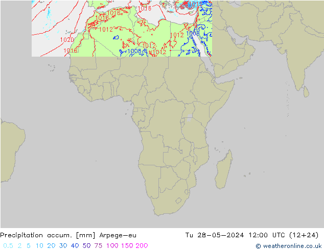Precipitation accum. Arpege-eu Tu 28.05.2024 12 UTC