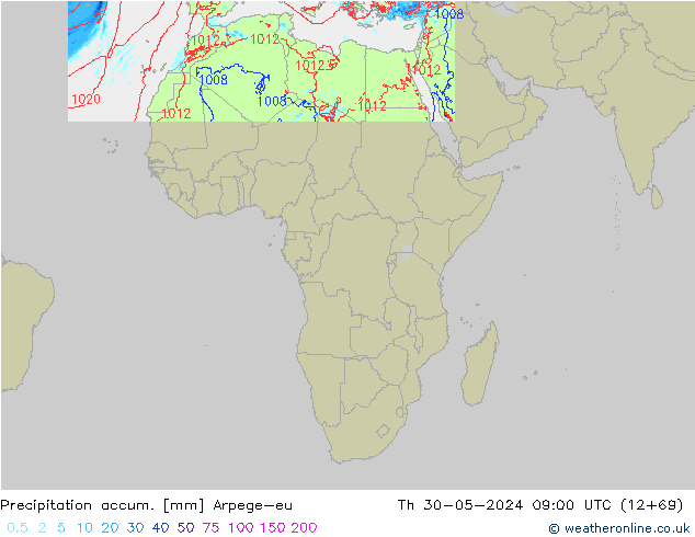 Precipitation accum. Arpege-eu Th 30.05.2024 09 UTC