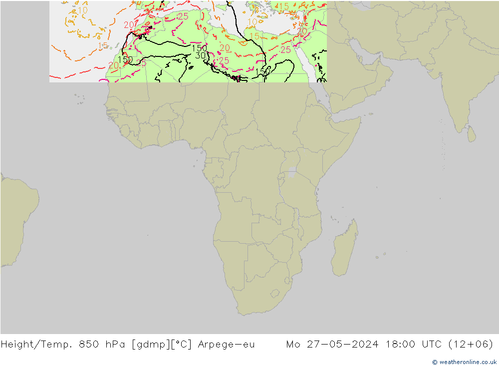 Height/Temp. 850 hPa Arpege-eu Seg 27.05.2024 18 UTC