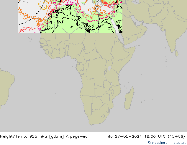 Géop./Temp. 925 hPa Arpege-eu lun 27.05.2024 18 UTC