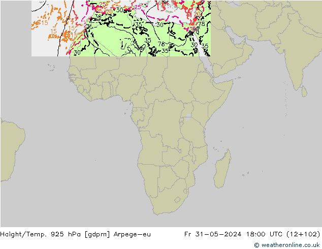 Height/Temp. 925 hPa Arpege-eu  31.05.2024 18 UTC