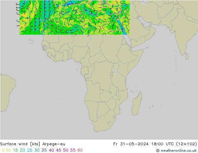 Vento 10 m Arpege-eu ven 31.05.2024 18 UTC