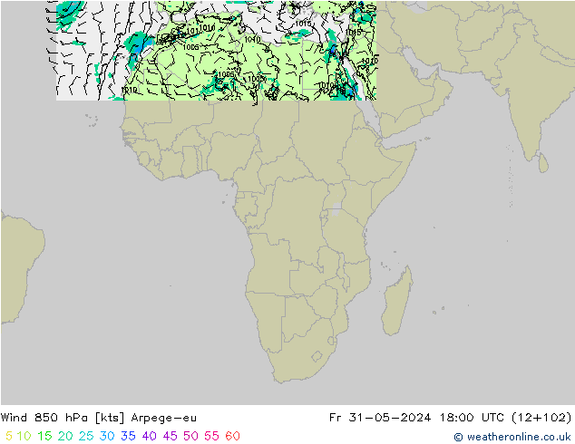 Wind 850 hPa Arpege-eu Fr 31.05.2024 18 UTC