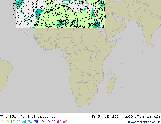 Rüzgar 850 hPa Arpege-eu Cu 31.05.2024 18 UTC