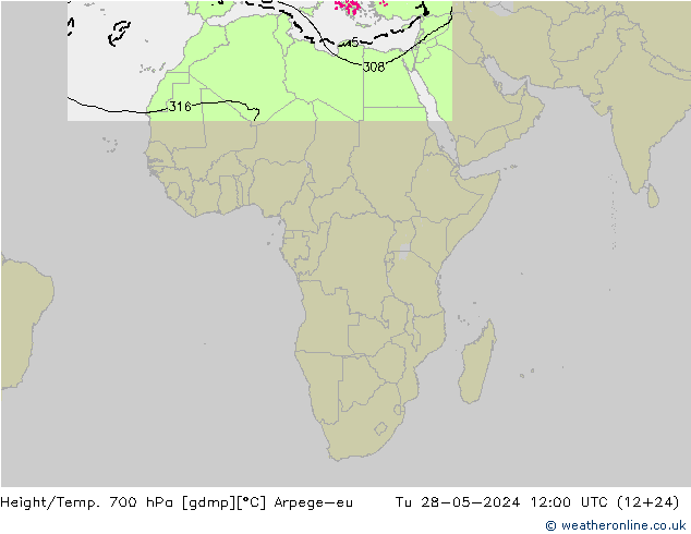 Height/Temp. 700 гПа Arpege-eu вт 28.05.2024 12 UTC