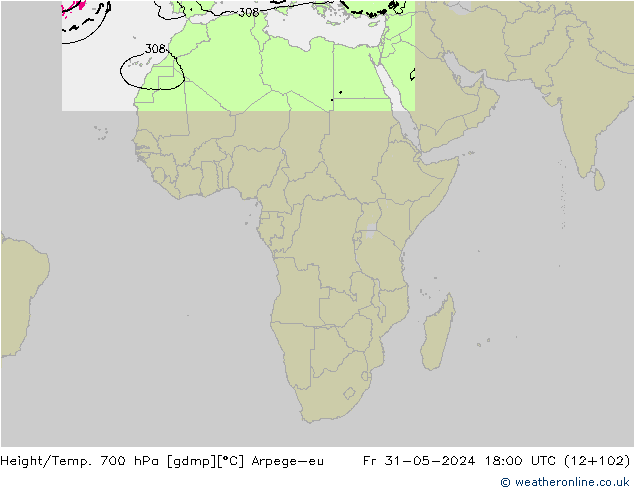 Yükseklik/Sıc. 700 hPa Arpege-eu Cu 31.05.2024 18 UTC