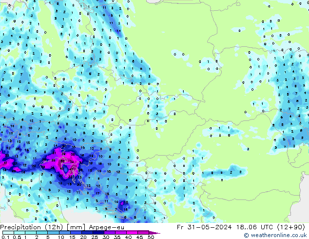 Precipitation (12h) Arpege-eu Pá 31.05.2024 06 UTC