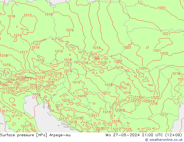 Surface pressure Arpege-eu Mo 27.05.2024 21 UTC