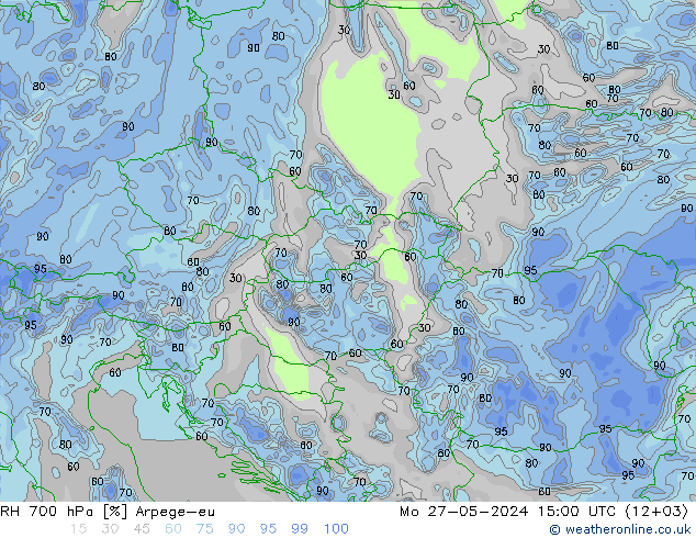 Humedad rel. 700hPa Arpege-eu lun 27.05.2024 15 UTC