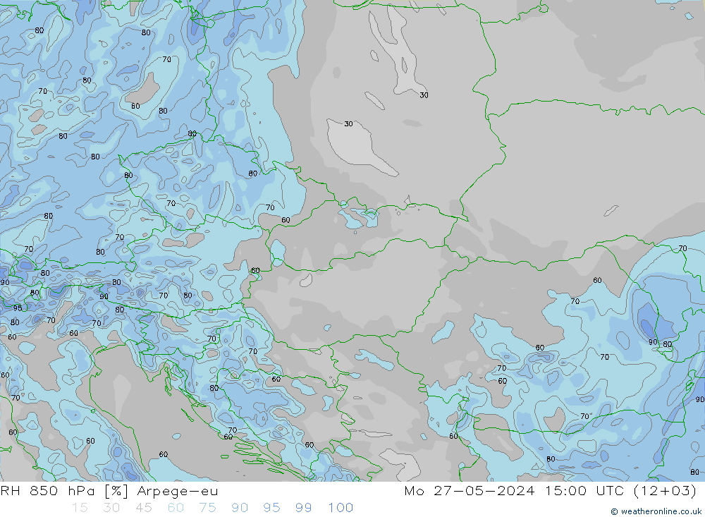 RH 850 hPa Arpege-eu Mo 27.05.2024 15 UTC