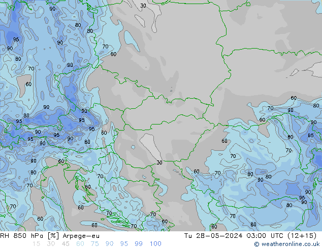 Humedad rel. 850hPa Arpege-eu mar 28.05.2024 03 UTC