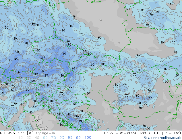 RH 925 hPa Arpege-eu  31.05.2024 18 UTC