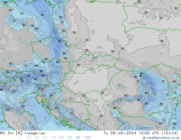 Humedad rel. 2m Arpege-eu mar 28.05.2024 12 UTC