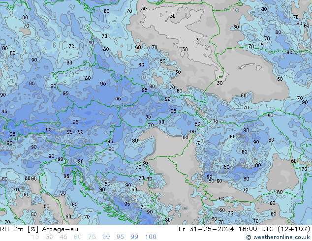 Humedad rel. 2m Arpege-eu vie 31.05.2024 18 UTC