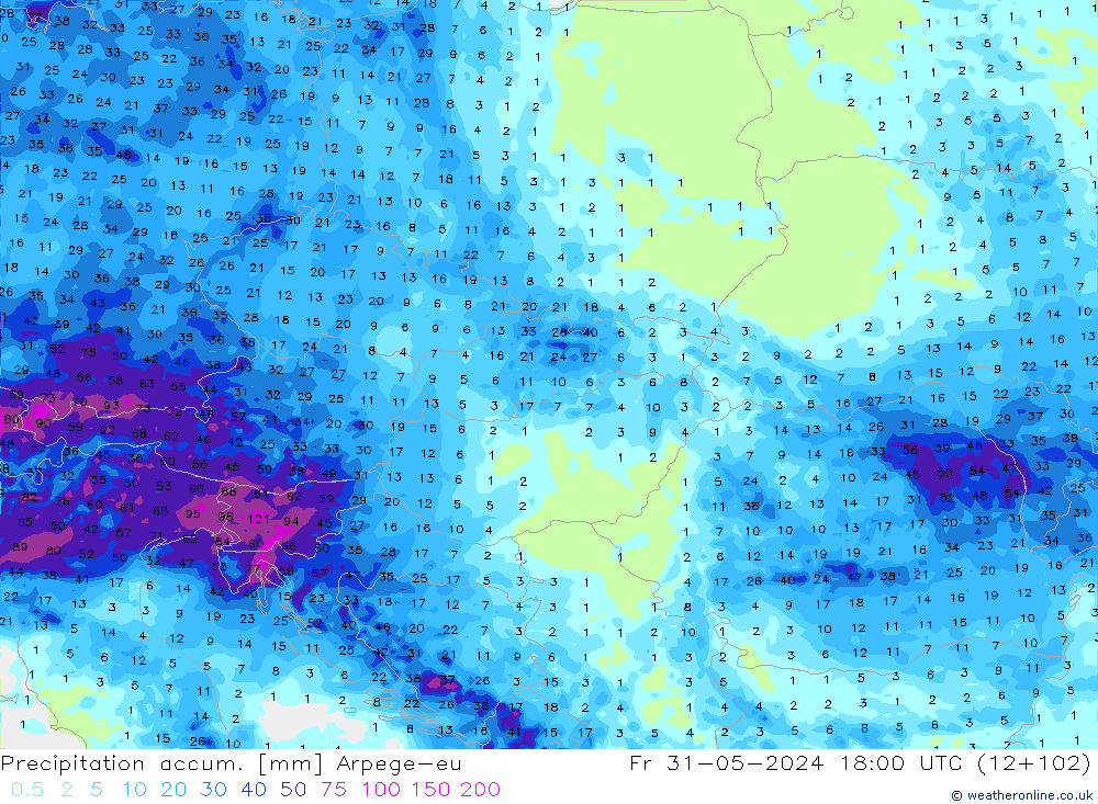 Toplam Yağış Arpege-eu Cu 31.05.2024 18 UTC