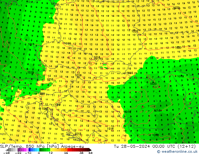 SLP/Temp. 850 hPa Arpege-eu  28.05.2024 00 UTC