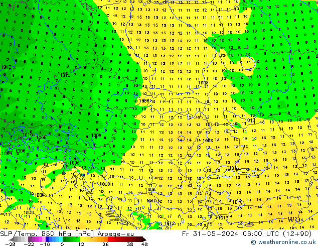 SLP/Temp. 850 hPa Arpege-eu Fr 31.05.2024 06 UTC