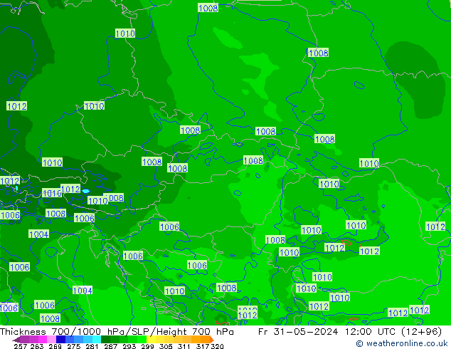 Thck 700-1000 hPa Arpege-eu Sex 31.05.2024 12 UTC