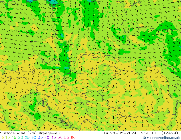 Surface wind Arpege-eu Út 28.05.2024 12 UTC