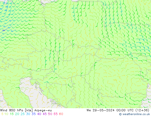 Wind 850 hPa Arpege-eu St 29.05.2024 00 UTC
