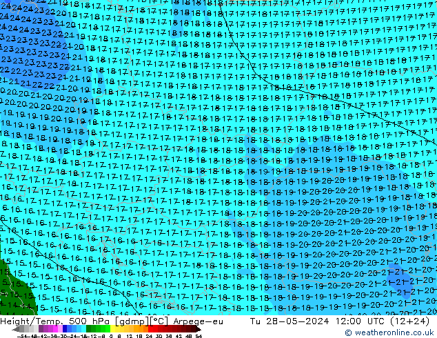 Height/Temp. 500 hPa Arpege-eu Út 28.05.2024 12 UTC