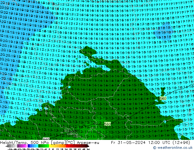 Height/Temp. 500 hPa Arpege-eu pt. 31.05.2024 12 UTC