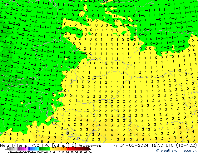 Height/Temp. 700 hPa Arpege-eu  31.05.2024 18 UTC