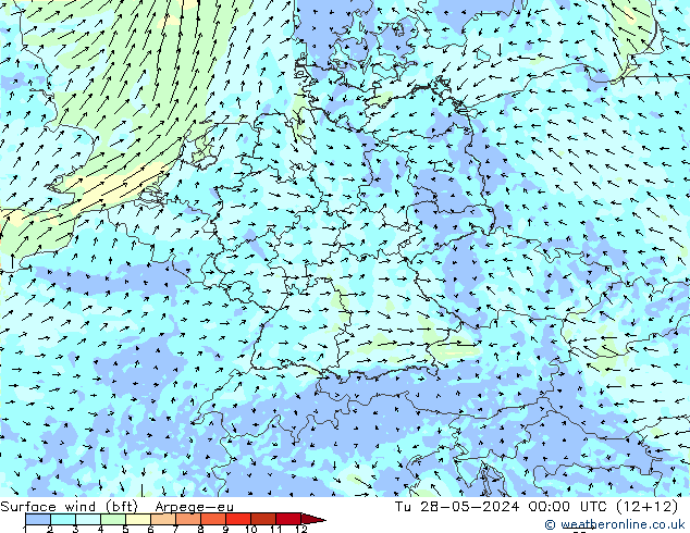 Bodenwind (bft) Arpege-eu Di 28.05.2024 00 UTC