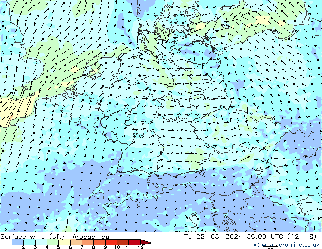 Surface wind (bft) Arpege-eu Út 28.05.2024 06 UTC