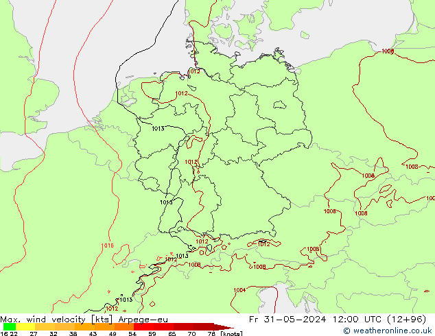 Max. wind velocity Arpege-eu Fr 31.05.2024 12 UTC