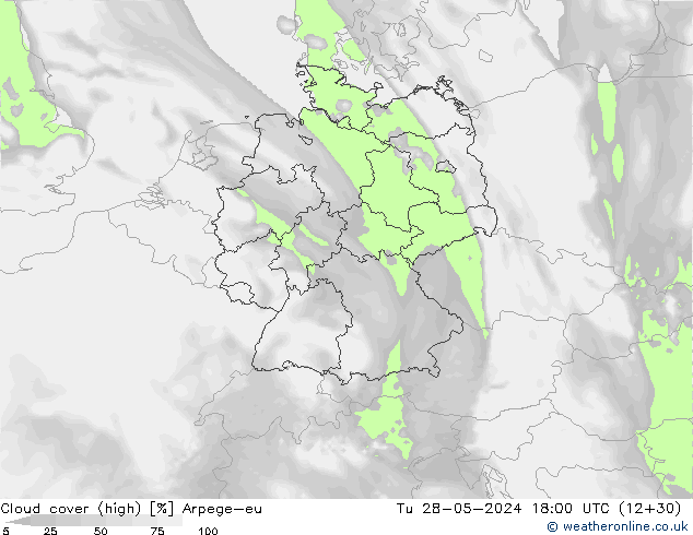 vysoký oblak Arpege-eu Út 28.05.2024 18 UTC