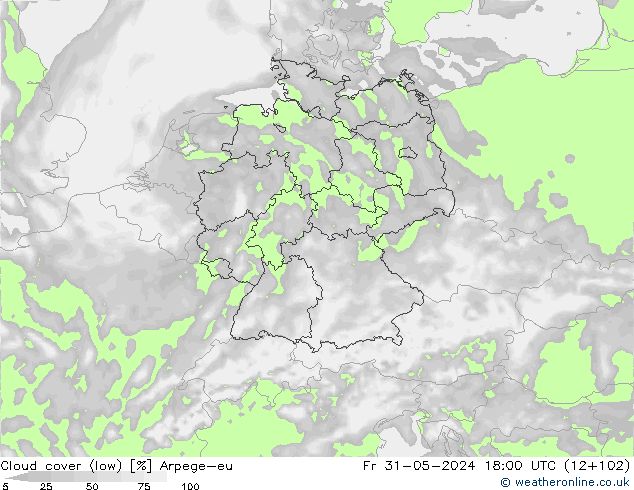 Nuages (bas) Arpege-eu ven 31.05.2024 18 UTC