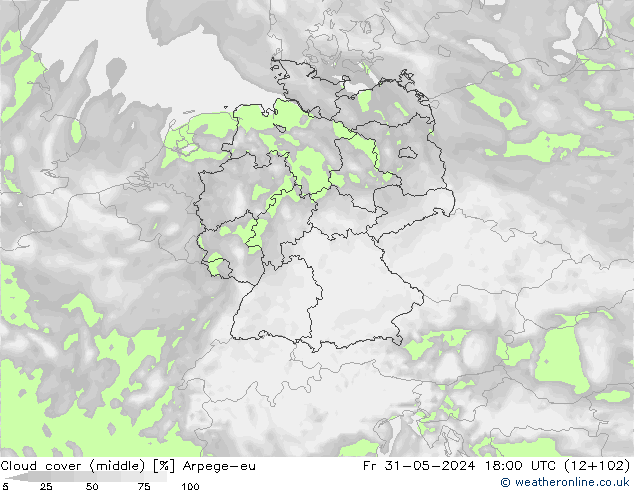 Cloud cover (middle) Arpege-eu Fr 31.05.2024 18 UTC