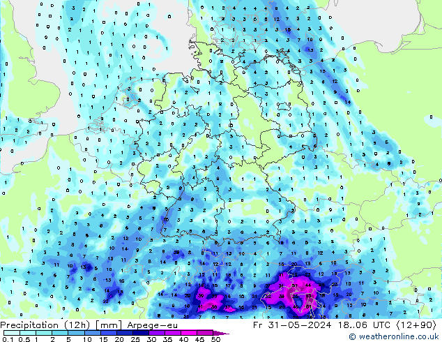 Precipitation (12h) Arpege-eu Fr 31.05.2024 06 UTC