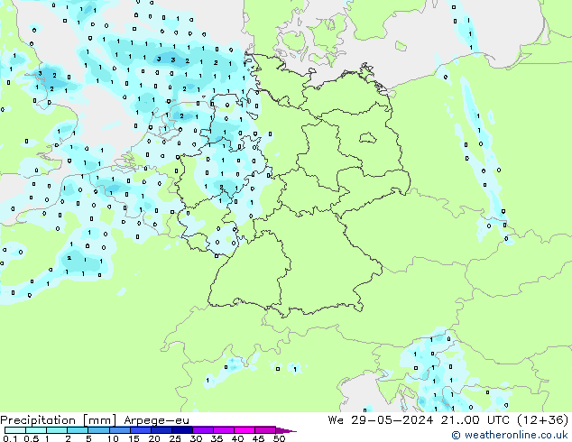 Precipitazione Arpege-eu mer 29.05.2024 00 UTC