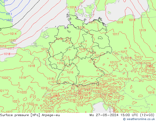 Pressione al suolo Arpege-eu lun 27.05.2024 15 UTC