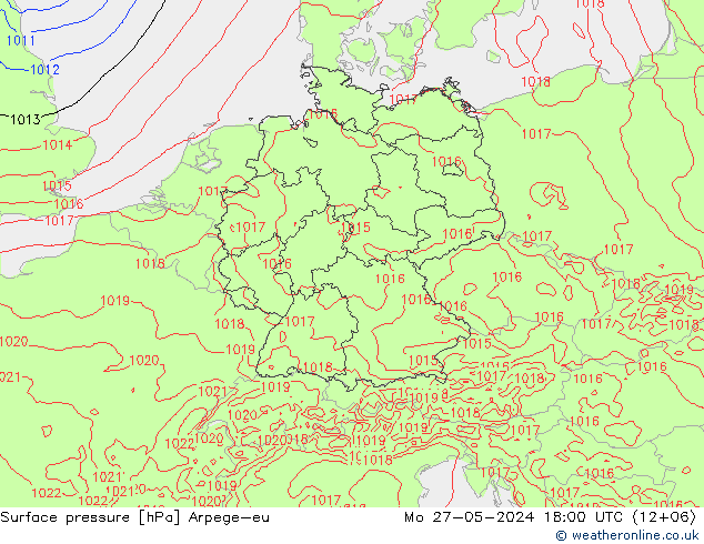 Surface pressure Arpege-eu Mo 27.05.2024 18 UTC