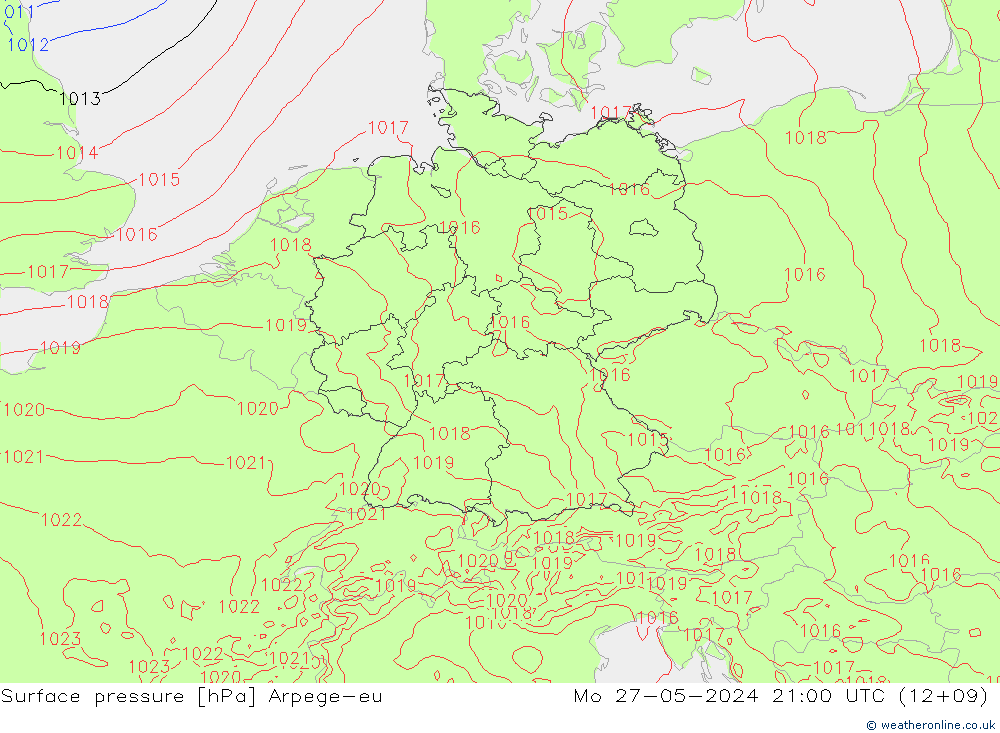 Presión superficial Arpege-eu lun 27.05.2024 21 UTC
