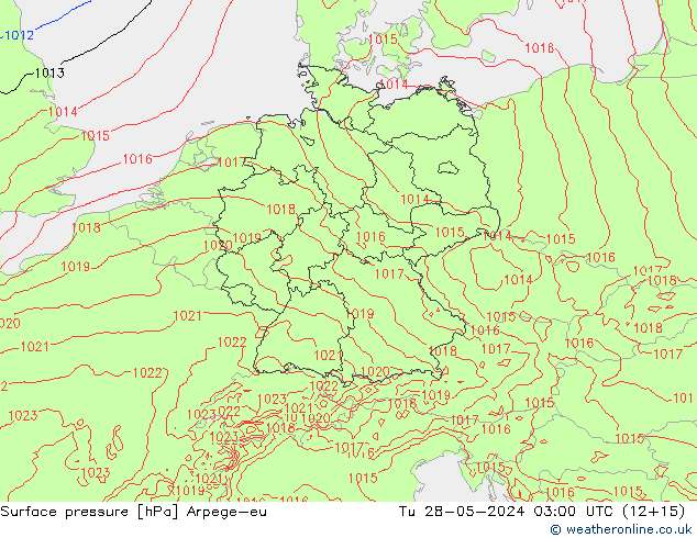 Surface pressure Arpege-eu Tu 28.05.2024 03 UTC