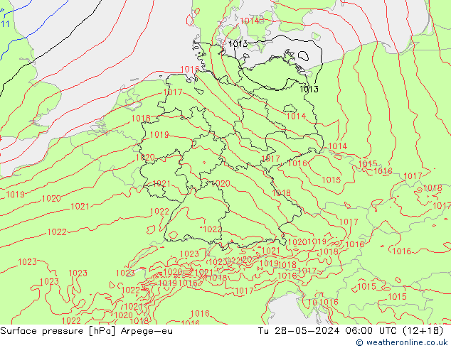 Atmosférický tlak Arpege-eu Út 28.05.2024 06 UTC