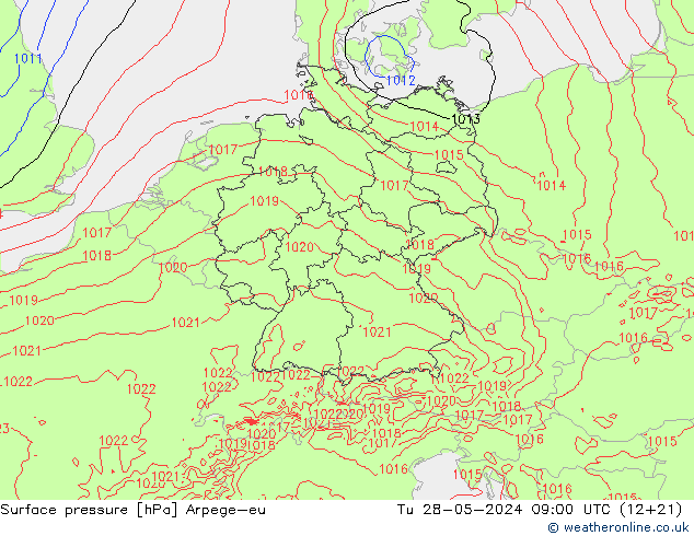 Surface pressure Arpege-eu Tu 28.05.2024 09 UTC