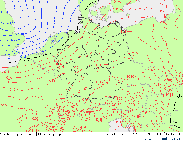 Surface pressure Arpege-eu Tu 28.05.2024 21 UTC