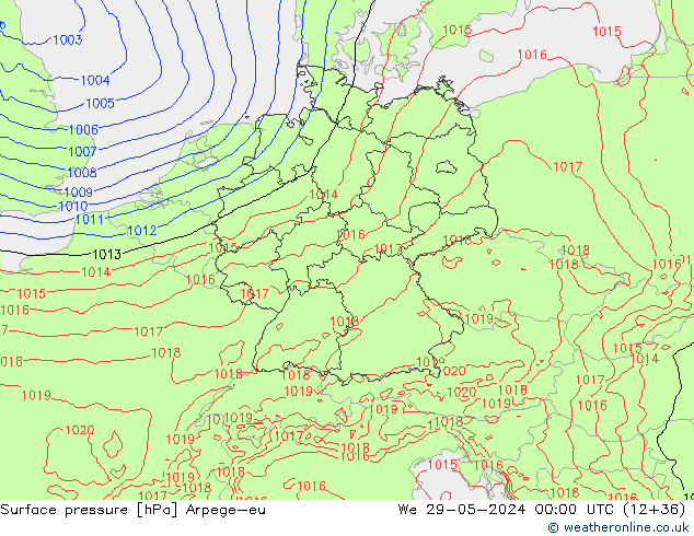 Pressione al suolo Arpege-eu mer 29.05.2024 00 UTC